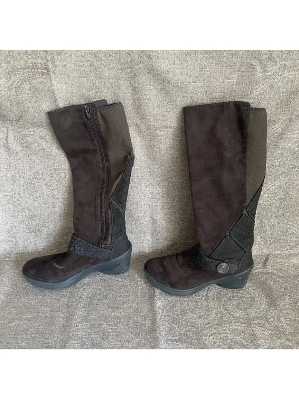BZees Womens 9M Fabric Euphoria Knee High Boots Gray Suede